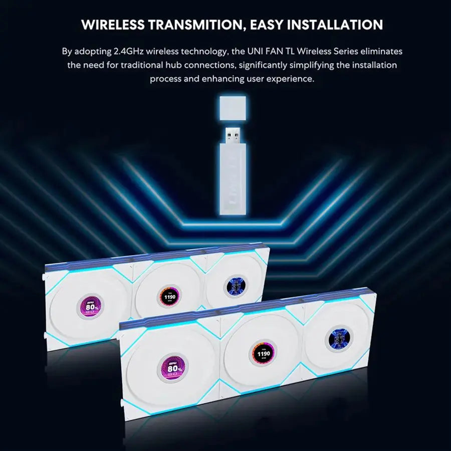 Lian Li UNI Fan TL LCD Wireless 120 Triple Pack White, 2.4GHz Wireless, ARGB, Infinity Mirror, 1.6 Inch LCD, Controller Included