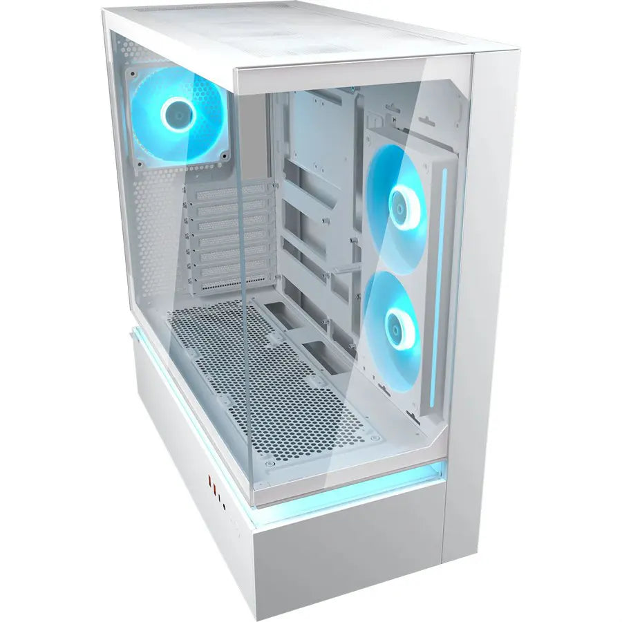 Cougar CFV235 PC Case, Central Floating Ventilation, Aurora RGB Lighting, Unity 240 ARGB Fans, Supports Up To 430mm GPU, Glass Front Panel, White