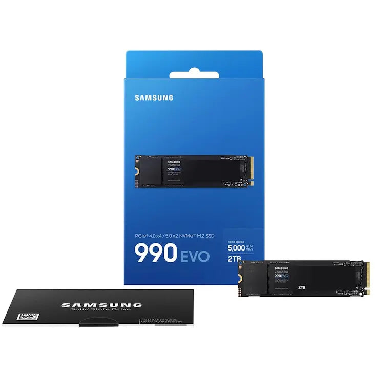 Samsung 990 EVO Internal SSD, 2TB, PCIe 4.0 x4, NVMe 2.0, M.2 2280, Up To 5,000MB/s Read