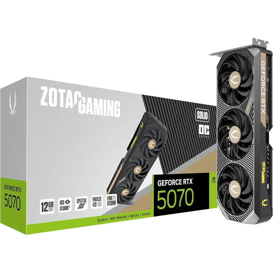 ZOTAC GAMING GeForce RTX 5070 SOLID OC Video Graphics Card, 12GB GDDR7, 6144 CUDA Cores, PCI Express 5.0 x16, ZT-B50700J-10P