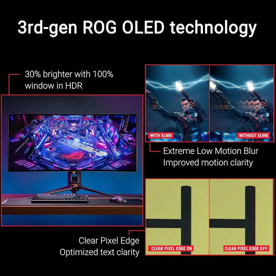 Asus ROG Swift OLED PG34WCDM 34' Ultrawide 800R Curved Gaming Monitor - 21:9 (3440 x 1440), 240Hz, 0.03ms, G-SYNC Compatible, Custom Heatsink, Uniform Brightness, Smart KVM, USB-C 90W PD, 1300nits