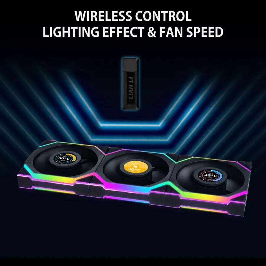 Lian Li 120mm UNI FAN SL Wireless LCD ARGB Case Fan (Black, 3-Pack) 12SLLCD1W3B
