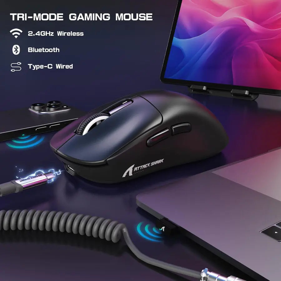ATTACK SHARK X3MAX Wireless Gaming Mouse, PixArt PAW3950 Sensor, Up To 42000 DPI, Tri-Mode BT/2.4G/Wired, 49g Superlight, 200 Hours Battery, Black