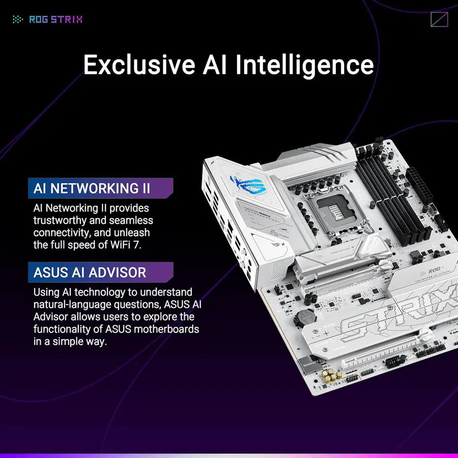 ASUS ROG Strix B860-A Gaming WiFi Motherboard, Intel LGA1851 Socket, ATX, DDR5, PCIe 5.0, Four M.2 Slots, WiFi 7, Aura Sync RGB