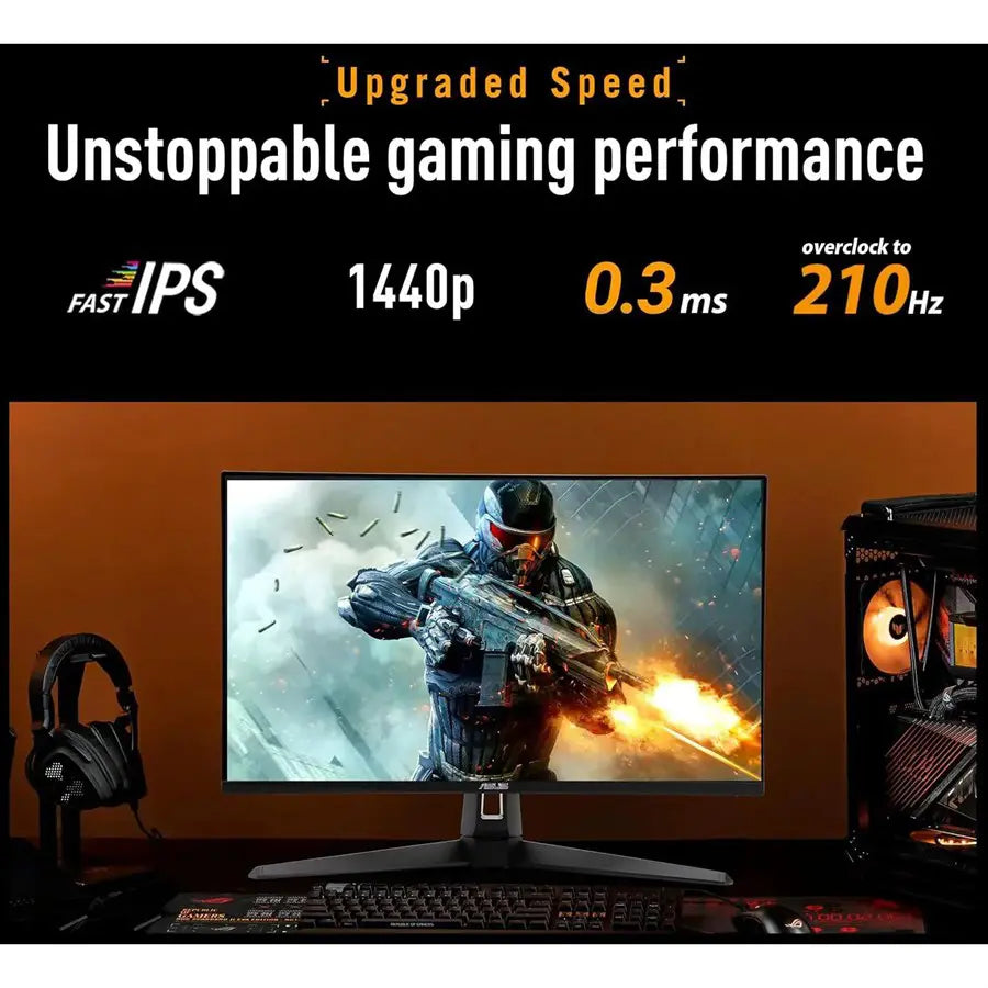 Asus TUF Gaming Series 5 VG27AQ5A Gaming Monitor, 27-inch QHD 2560x1440, 210Hz OC, Fast IPS, 0.3ms GTG, FreeSync Premium, Black