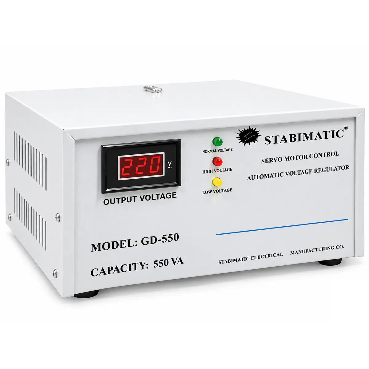 Stabimatic GD-550 Automatic Voltage Regulator, 550VA, 130V-260V Input, 220V and 110V Output, Pure Sine Wave, 0.5 Second Response Time