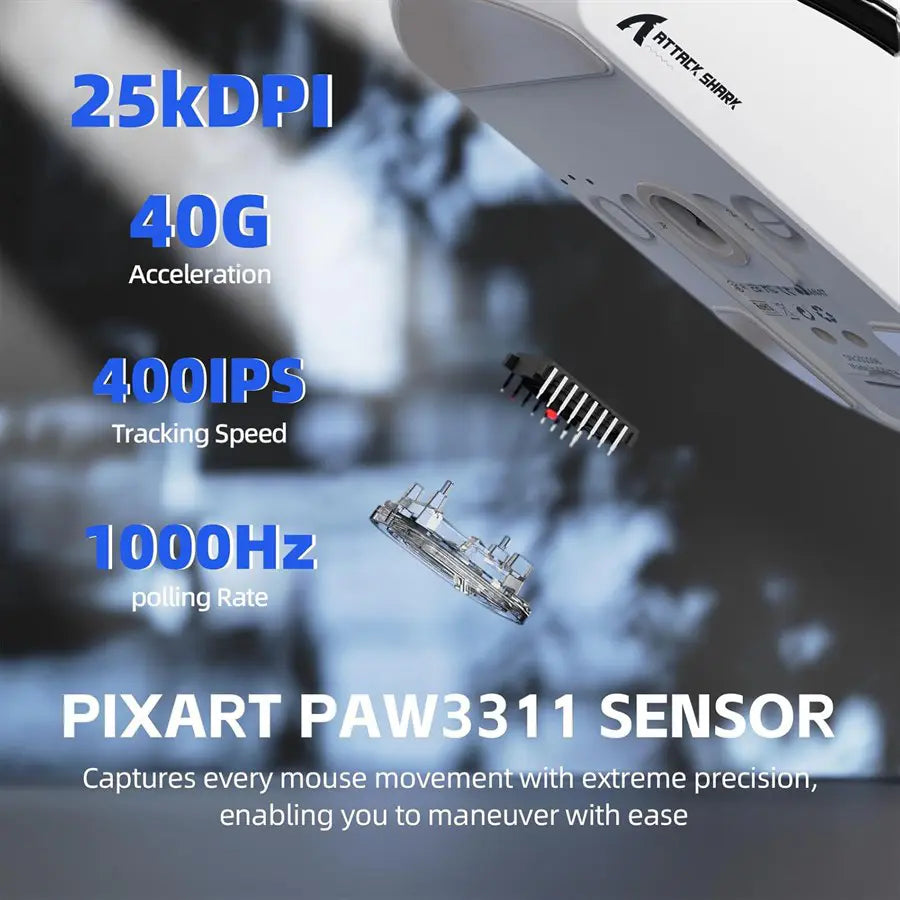 ATTACK SHARK G3PRO Tri-Mode Wireless Gaming Mouse With Charge Dock, 25000 DPI, PixArt PAW3311 Sensor, Broadcom Esport MCU, Omron Switches, Ultra Lightweight 59g, White