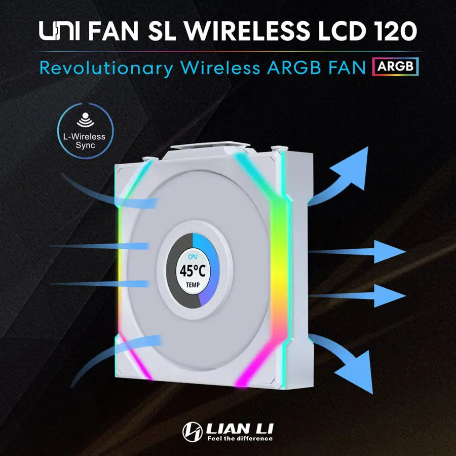Lian Li 120mm UNI FAN SL Wireless LCD ARGB Case Fan (White, 3-Pack) 12SLLCD1W3W