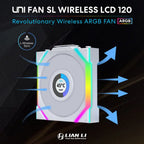 Lian Li 120mm UNI FAN SL Wireless LCD ARGB Case Fan (White, 3-Pack) 12SLLCD1W3W
