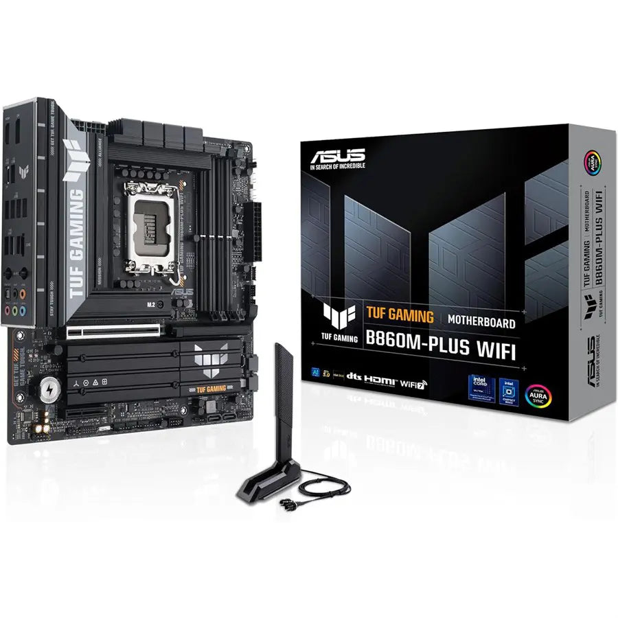 Asus TUF Gaming B860M-Plus WiFi Motherboard, LGA1851, Intel B860, mATX, DDR5 256GB 8800+MT/s, 3x M.2, Wi-Fi 7, Realtek 2.5Gb Ethernet