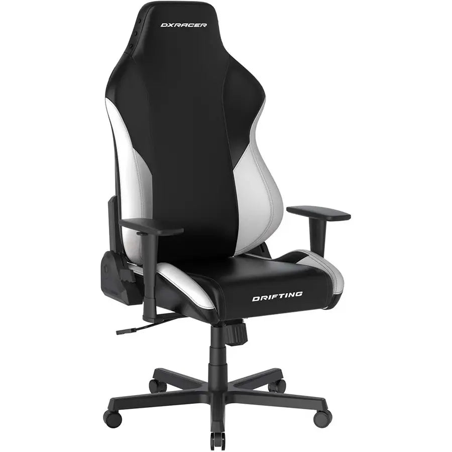 DXRacer Drifting Series Gaming Chair, Racing Style, Cooling Gel Headrest, Lumbar Pillow, 3D Armrests, 90-135 Degree Recline, EPU Leatherette, Black White, Regular / L