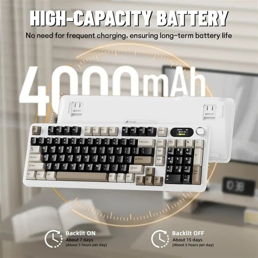 ATTACK SHARK X98PRO Wireless Gaming Keyboard, 99 Keys, LED Color Display, Hot-Swappable Blueberry Switch, Bluetooth 2.4G Wired, 4000mAh Battery, Cheese White