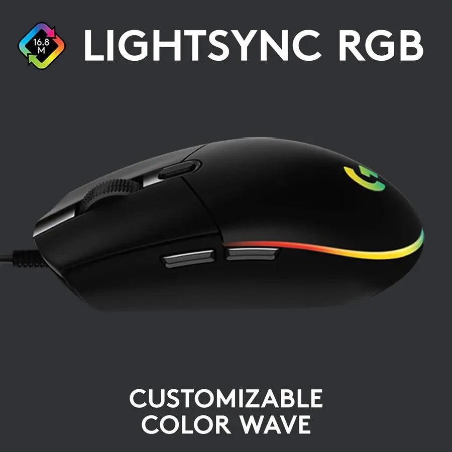 Logitech G203 LIGHTSYNC Gaming Mouse Customizable RGB, 6 Programmable Buttons, 8K DPI Sensor, Lightweight, Black 910-005796