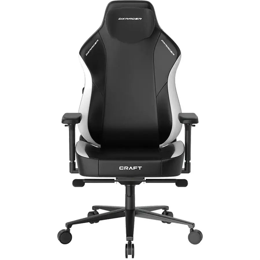 Dxracer CRAFT Series Cloud Comfort Gaming Chair, CloudSense Layered Sponge, Zero-Pressure Headrest, 2D Lumbar Support, 4D Armrests, 15° Rocking, Black White, Plus/XL