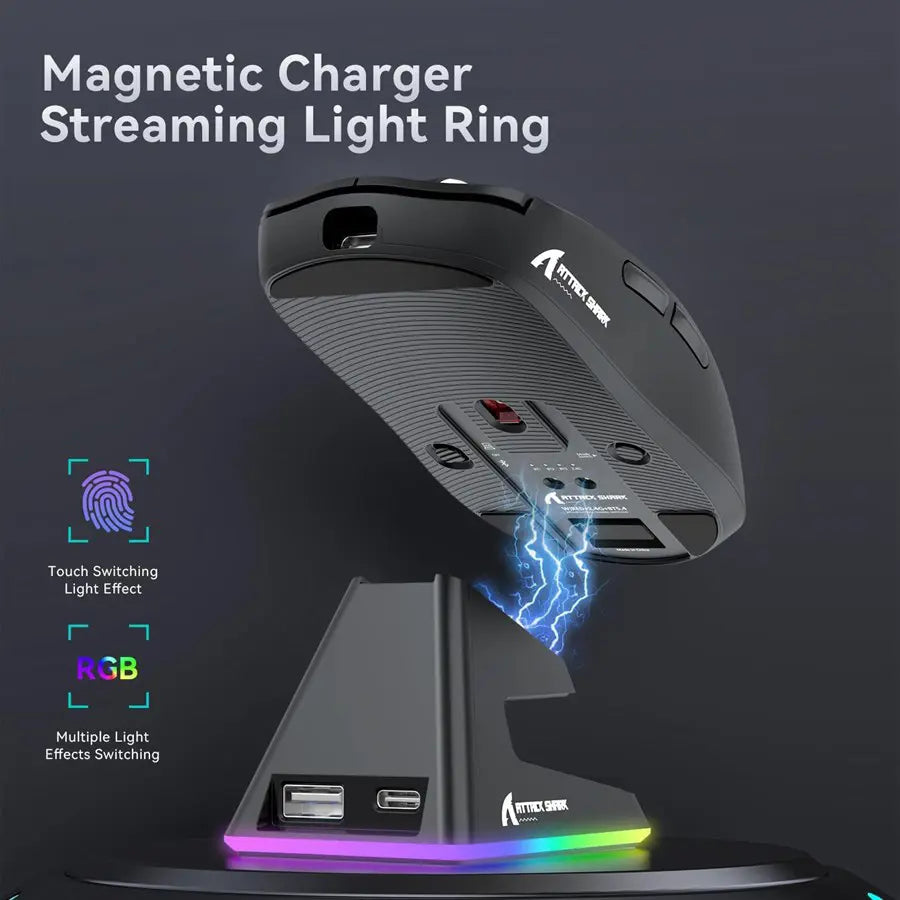 ATTACK SHARK X6 Tri-Mode Gaming Mouse With Charging Dock, 26000 DPI, PixArt PAW3395 Sensor, 49g Superlight, 200 Hours Battery, Ergonomic Design, Black