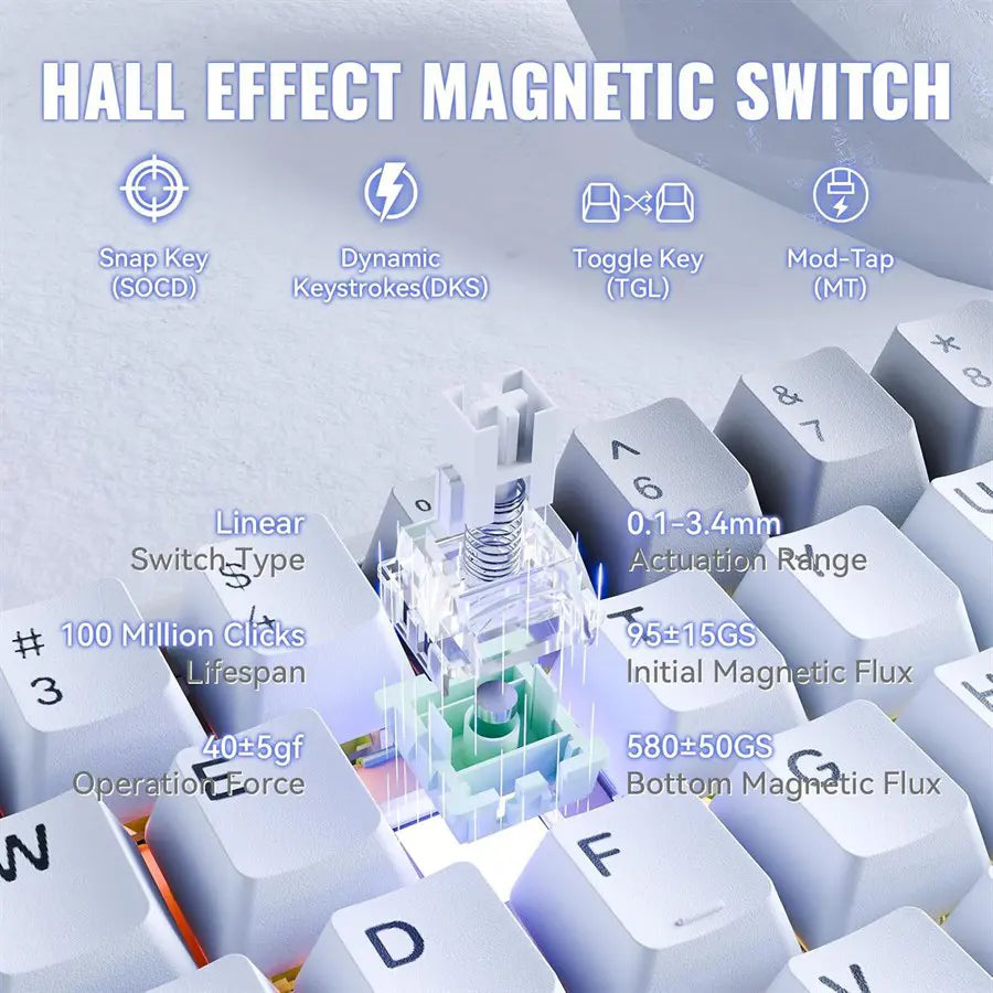 ATTACK SHARK X68 MAX HE Wired Rapid Trigger Mechanical TKL Gaming Keyboard, Full Aluminum CNC, Hall Effect Magnetic Switch, RGB Backlit, 8K Polling, 0.005mm Accuracy, NKRO, Starlight White