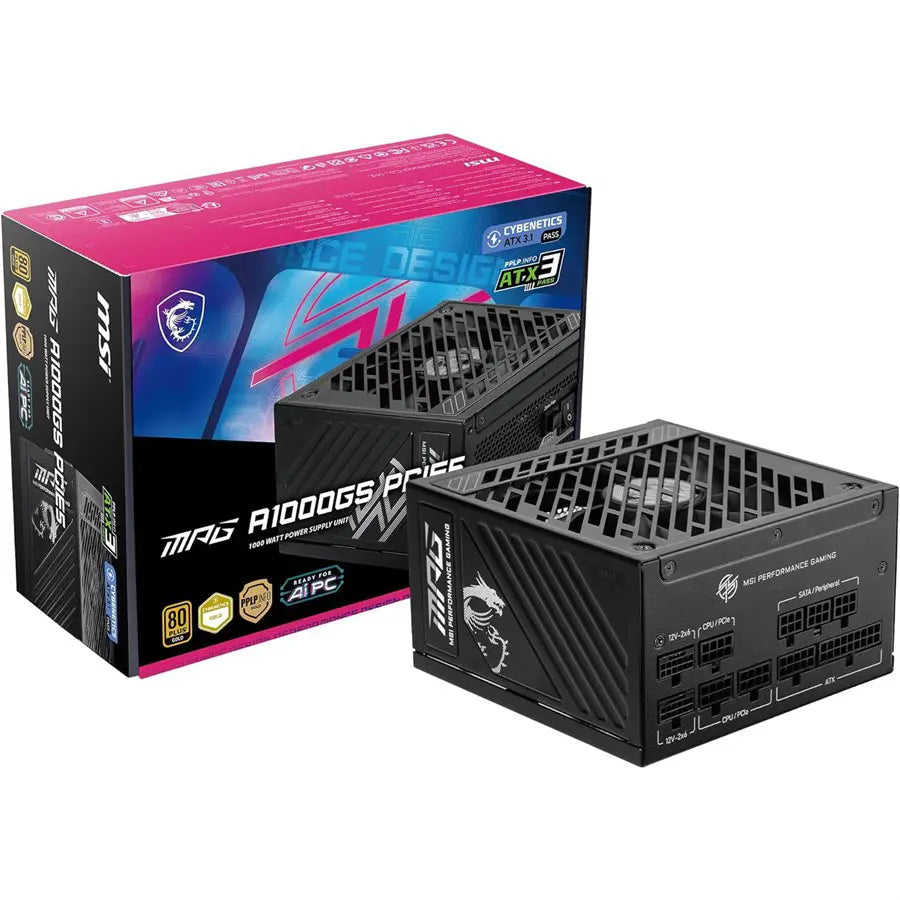 MSI MPG A1000GS PCIe5 Fully Modular Gaming 1000W Power Supply, 80 PLUS Gold, Dual 12V-2x6 Cables, Server-Grade 105C Capacitors, ATX 3.1 and PCIe 5.1 Ready, Low-Noise
