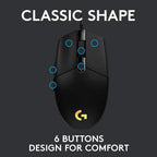 Logitech G203 LIGHTSYNC Gaming Mouse Customizable RGB, 6 Programmable Buttons, 8K DPI Sensor, Lightweight, Black 910-005796