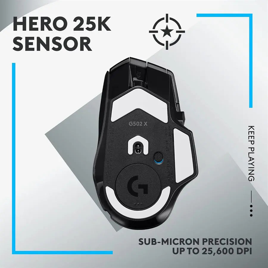 Logitech G502 X Lightspeed Wireless Gaming Mouse, HERO 25K Sensor, 910-006182 Black