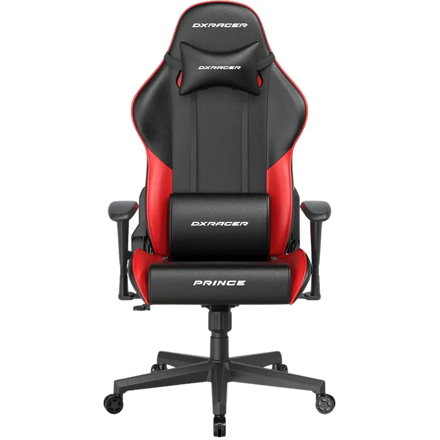 DXRacer Prince Series Gaming Chair, Racing Style, Cooling Gel Headrest, Lumbar Support, 2D Armrest, 90-135 Degree Recline, PVC Leather, Black Red