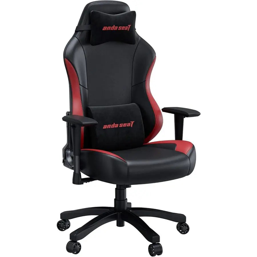 Anda Seat Luna Large Gaming Chair, Ergonomic Reclining Design, PVC Leather, Heavy Duty Neck and Back Support, Rocking Function, Black and Red