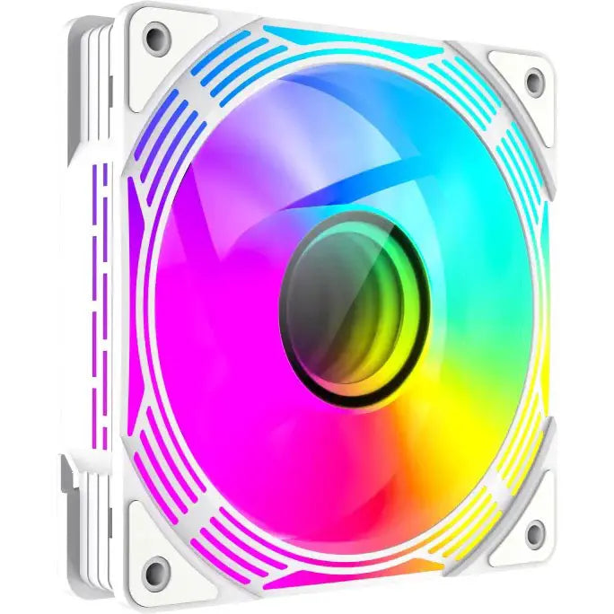 GameMax FN12A-C8I-W 120mm ARGB PC Case Fan White Infinity Mirror Center 5V 3pin Aura Sync 800-1600 RPM 4pin PWM High-Performance Quiet Cooling