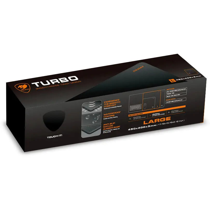 Cougar TURBO Large Gaming Mouse Pad, 450x400x3mm, Micro-Weave Surface, Dual-Layer Waterproof Coating, Anti-Slip Natural Rubber Base, Black