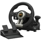 PXN V3 Pro Gaming Racing Steering Wheel, 180-Degree Steering, Dual Vibration Motors, Linear Pedals, Black