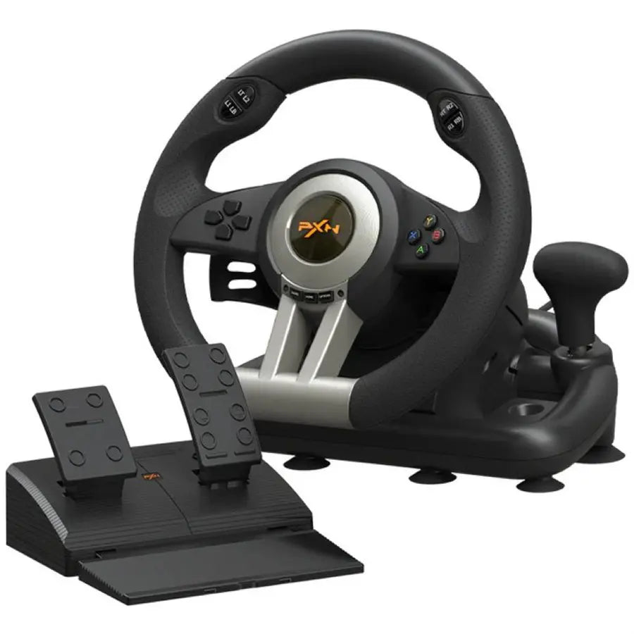PXN V3 Pro Gaming Racing Steering Wheel, 180-Degree Steering, Dual Vibration Motors, Linear Pedals, Black