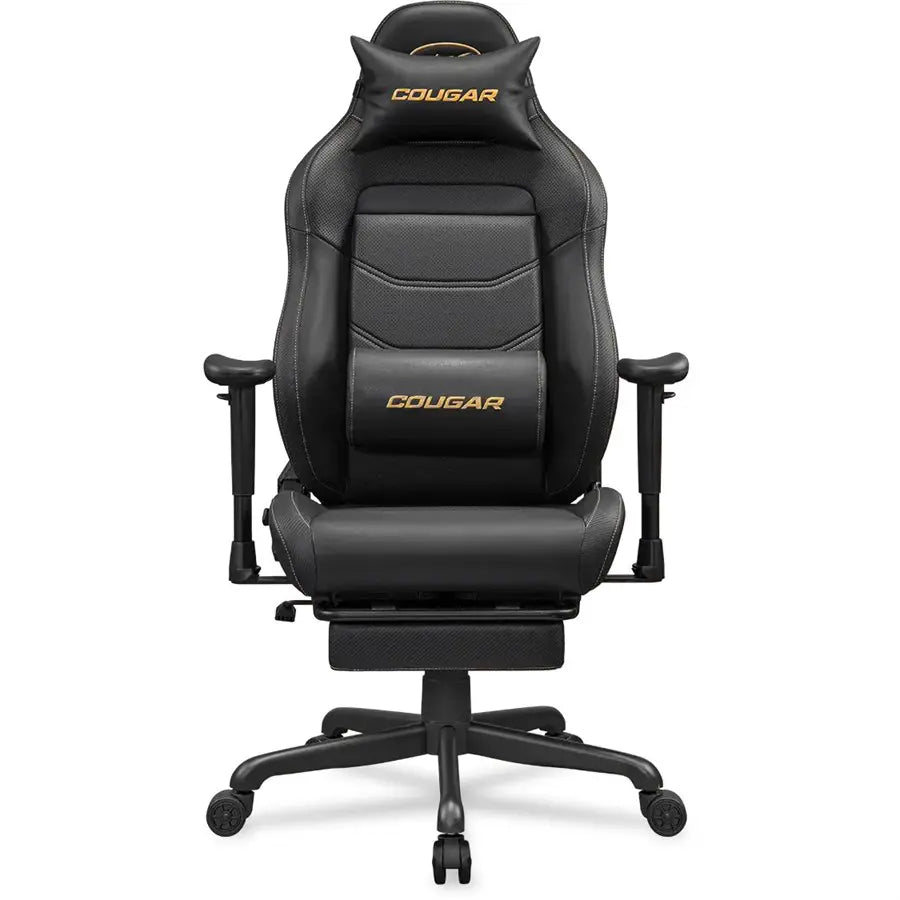 Cougar Explore Neo Gold Gaming Chair - Premium PVC Leather, Head & Lumbar Support, Reclining 90°-155°, Retractable Footrest, Adjustable Armrests