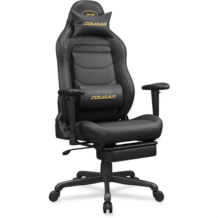 Cougar Explore Neo Gold Gaming Chair - Premium PVC Leather, Head & Lumbar Support, Reclining 90°-155°, Retractable Footrest, Adjustable Armrests