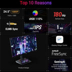 ASUS ROG Strix XG259CS Gaming Monitor 24.5 Inch 1080P, HDR, 180Hz, 1ms, Fast IPS, ELMB Sync, USB-C, G-SYNC Compatible