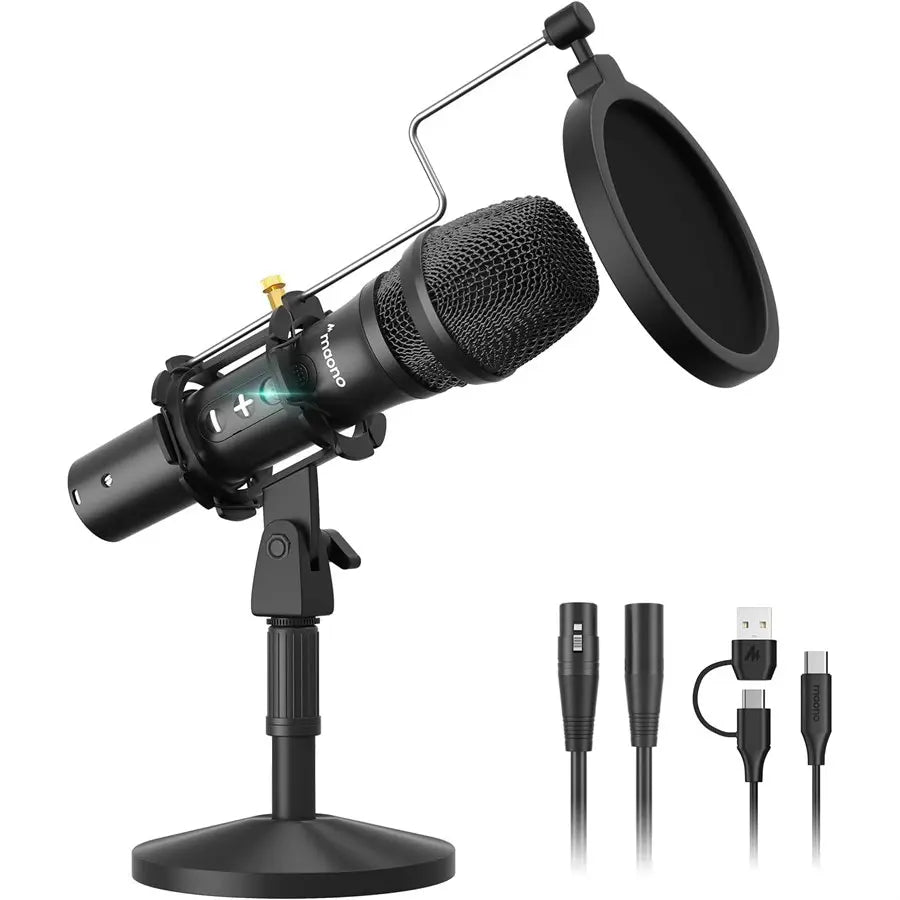 MAONO HD300T Podcast Dynamic Microphone, USB and XLR, Volume Control, 1/8' Headphone Output, Cardioid, AU-HD300T