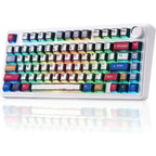 Aula F75 Wireless Mechanical Keyboard, 75% Layout, Tri-Mode, Hot Swappable Reaper Switches, RGB Backlight, Double-Shot PBT Manga Keycaps, White Blue Red