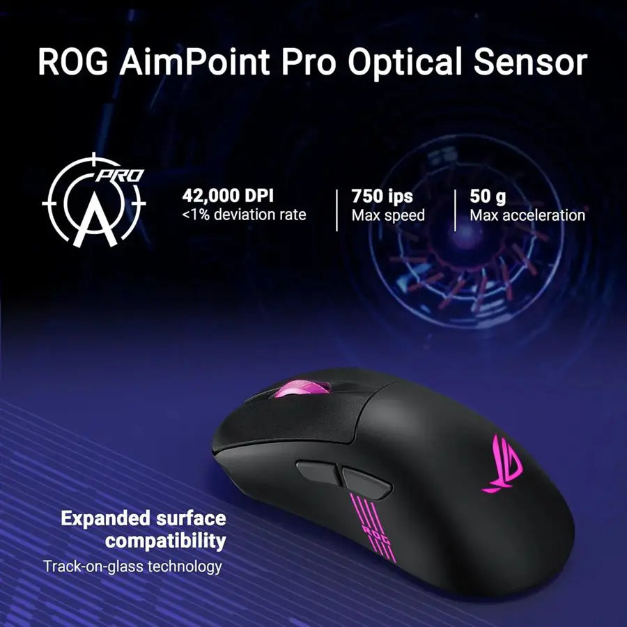 Asus ROG Keris II Origin Gaming Mouse, 42000 DPI ROG AimPoint Pro Sensor, ROG SpeedNova Wireless, 8000Hz Polling Rate Support, 65g, Black