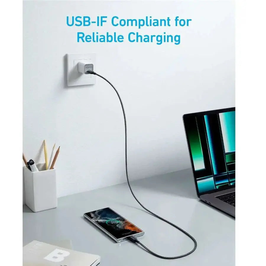 Anker 322 USB-C To USB-C Cable, 3ft Braided 60W Max Charging, Black