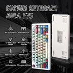 Aula F75 Wireless Mechanical Keyboard, 75% Layout, Tri-Mode, Hot Swappable Reaper Switches, RGB Backlight, Double-Shot PBT Manga Keycaps, White Blue Red