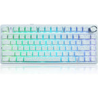 Aula F75 Gasket Mechanical Keyboard, 75% Layout, Wireless, Hot Swappable, Bluetooth/2.4GHz/USB-C, Pre-Lubed Linear Seiya Switches, Knob, 16.8M RGB, White Contour