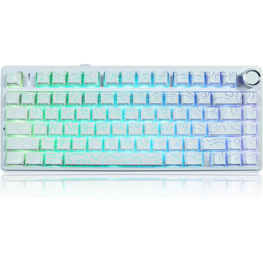 Aula F75 Gasket Mechanical Keyboard, 75% Layout, Wireless, Hot Swappable, Bluetooth/2.4GHz/USB-C, Pre-Lubed Linear Seiya Switches, Knob, 16.8M RGB, White Contour