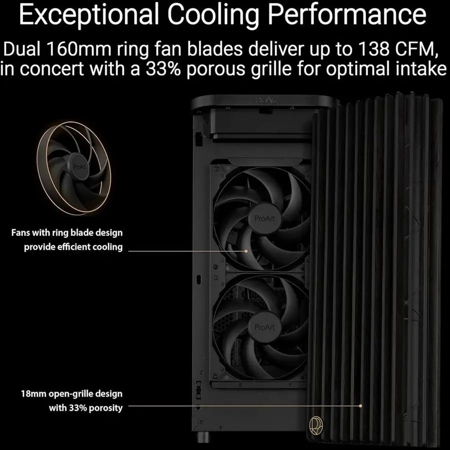 Asus ProArt PA401 Wood Edition ATX Mid-Tower Case Tempered Glass, FSC-Certified Wooden Front Panel, Dual 160mm Fans, USB-C 20Gbps, Natural Style Crafted Wood