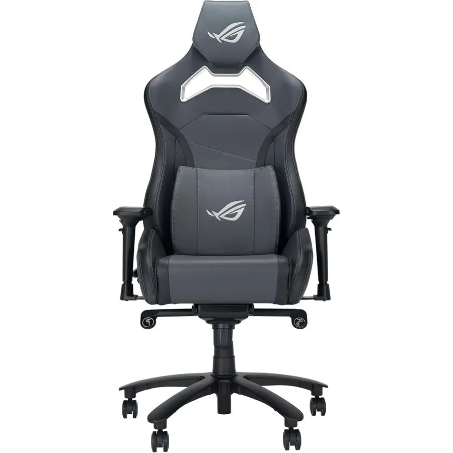 Asus ROG Chariot X Core Gaming Chair, Racing Style, Adjustable Headrest, Memory-Foam Lumbar Support, 4D Armrests, 155 Degree Recline, Premium PU Leather, Grey