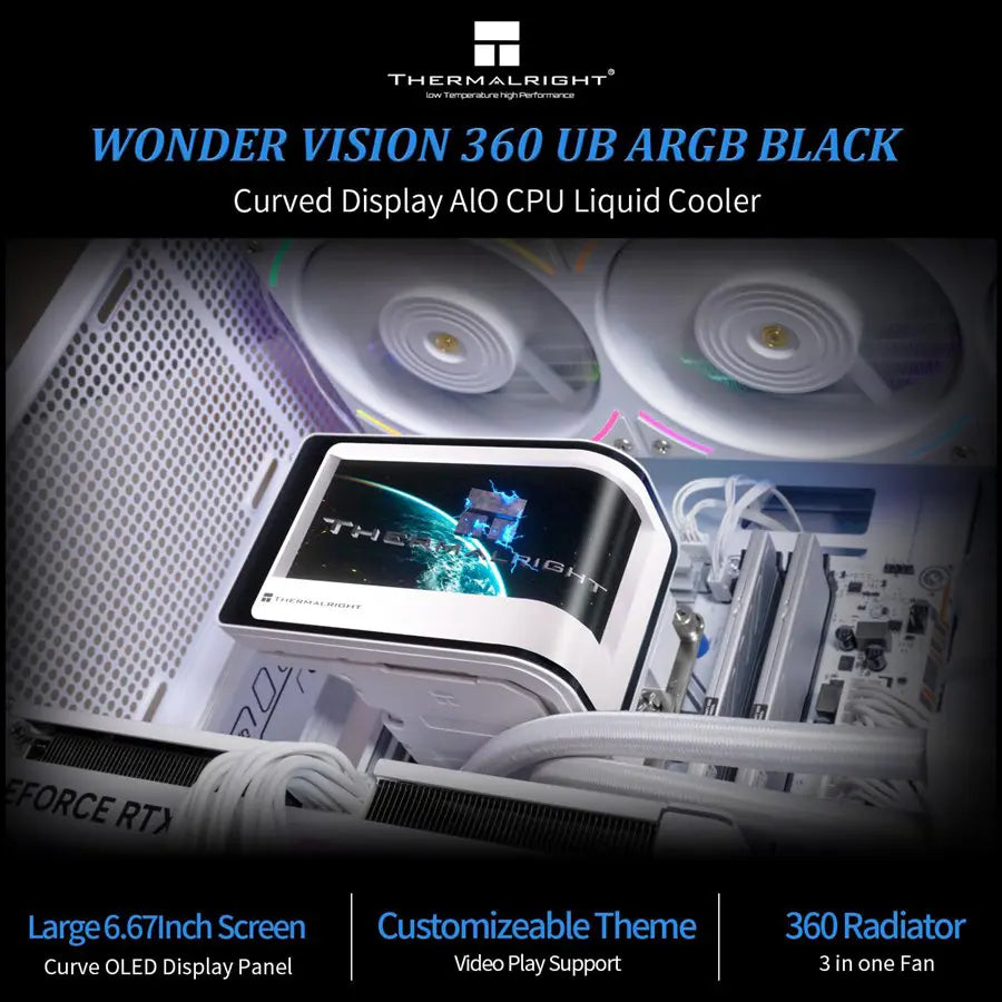 Thermalright Wonder Vision 360 UB ARGB White Liquid CPU Cooler – 6.67' 3D Curved AMOLED Screen, 2K 60Hz Display, Triple 2150RPM Fans, Intel LGA1851/1700, AMD AM4/AM5
