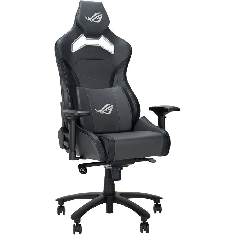 Asus ROG Chariot X Core Gaming Chair, Racing Style, Adjustable Headrest, Memory-Foam Lumbar Support, 4D Armrests, 155 Degree Recline, Premium PU Leather, Grey
