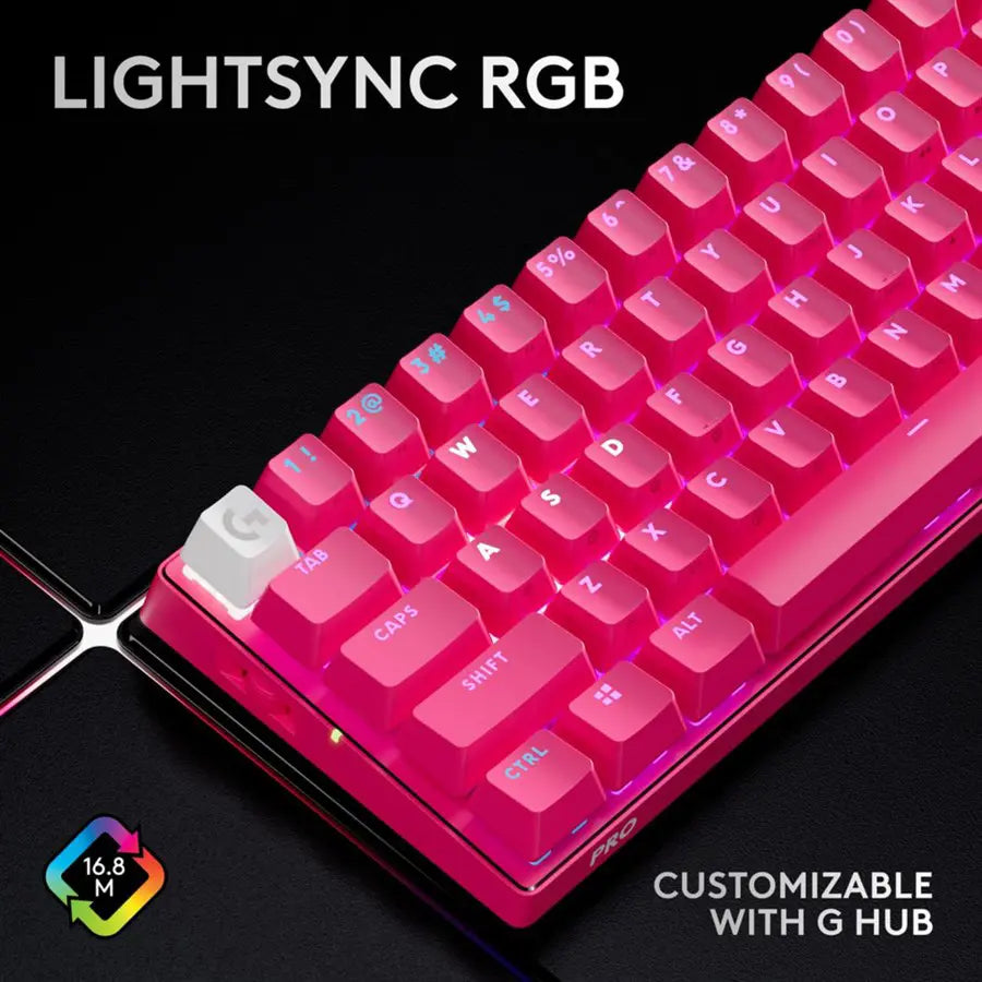 Logitech PRO X 60 Wireless 60% Gaming Keyboard- Optical Switches | Magenta | US International Tactile | 920-011949