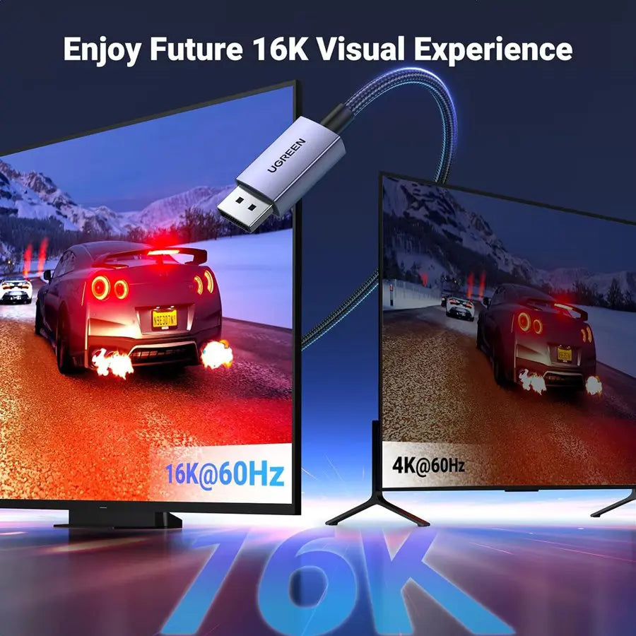 UGREEN 15384 16K DisplayPort Cable 2.1 2 Meter, VESA Certified, 80Gbps, HDR, FreeSync, G-Sync, UHBR10, Braided, 16K@60Hz, 8K@240Hz, 4K@240Hz
