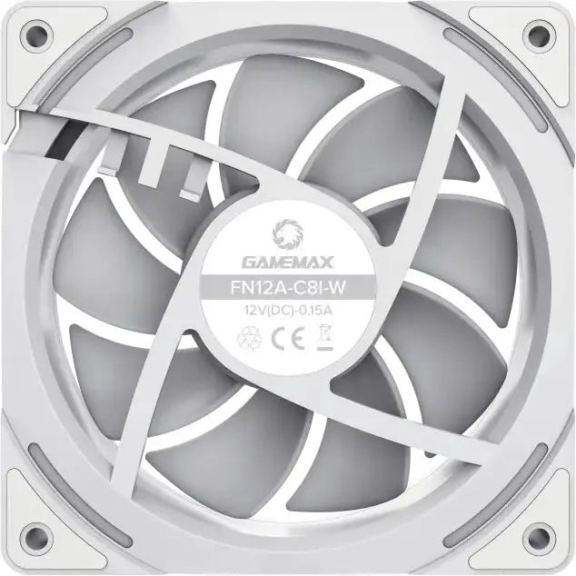 GameMax FN12A-C8I-W 120mm ARGB PC Case Fan White Infinity Mirror Center 5V 3pin Aura Sync 800-1600 RPM 4pin PWM High-Performance Quiet Cooling