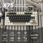 Attack Shark X75 Aluminum CNC Wireless Mechanical Gaming Keyboard, Tri-Mode Connectivity, CNC 6063 Aluminum, PCB-Gaskets Mount, Dynamic ARGB Lighting, Grey