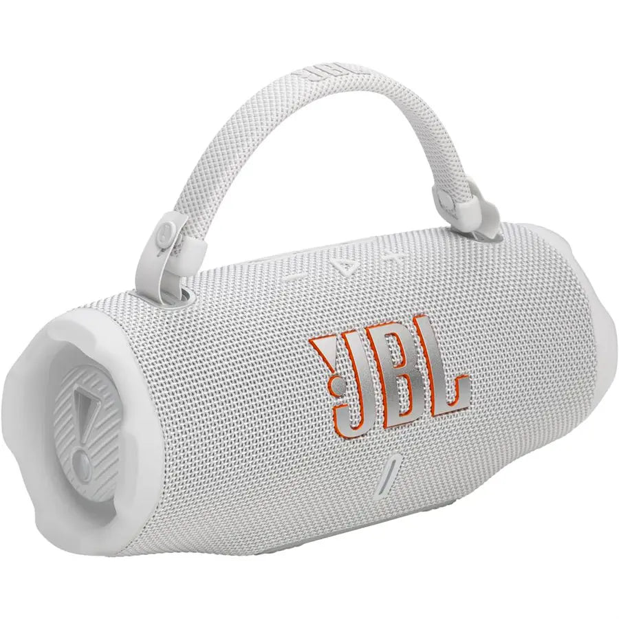 JBL Charge 6 Bluetooth Speaker White JBLCHARGE6WHT, AI Sound Boost, 30W Woofer, 15W Tweeter, Up To 28 Hours Playtime, Auracast Multi-Speaker