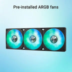 ASUS Prime LC 360 ARGB Black Edition, All-in-One CPU Liquid Cooler, Special CPU Contact Area, Finned Channels, Infinity Mirror Lens, Pre-Installed ARGB Fans, Aura Lighting, Reinforced Sleeved 400mm Tubing