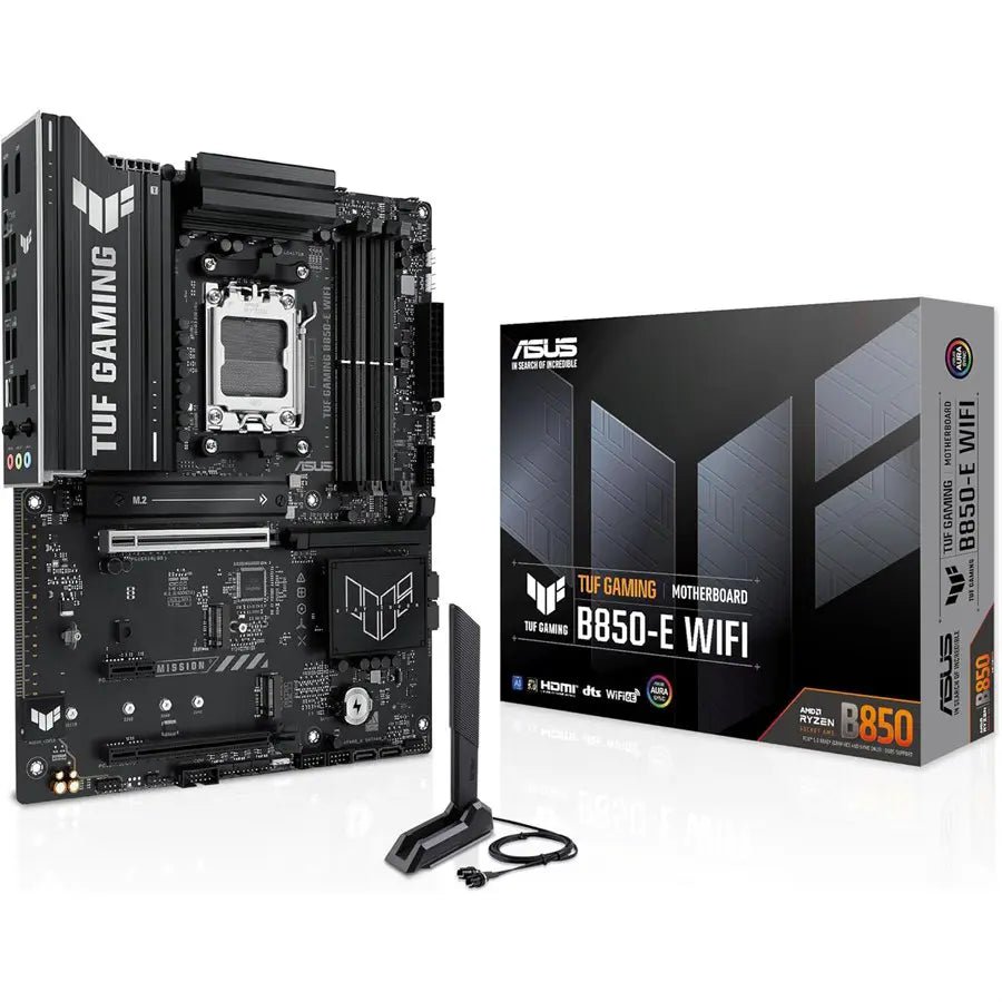 ASUS TUF GAMING B850-E WIFI Motherboard, AMD AM5, 8+2+1 Power Stages, DDR5, PCIe 5.0 x16, 3X M.2, Wi-Fi 6E, 2.5Gb LAN, USB 20Gbps Type-C, USB 10Gbps Type-C, Aura Sync